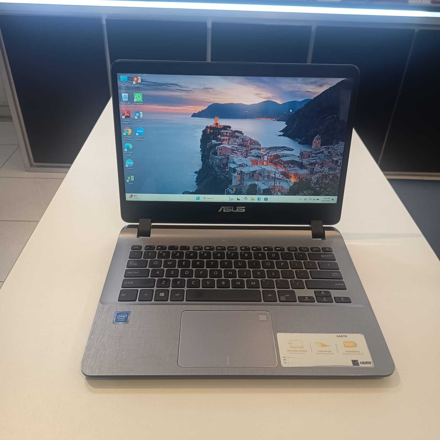 ASUS VIVOBOOK 14 X407MA_X407MA INTEL CELERON N4000 RAM 4GB DDR4 SSD 128GB + HDD 500 GB W 11 HOME  Kelengkapan Unit+Charger