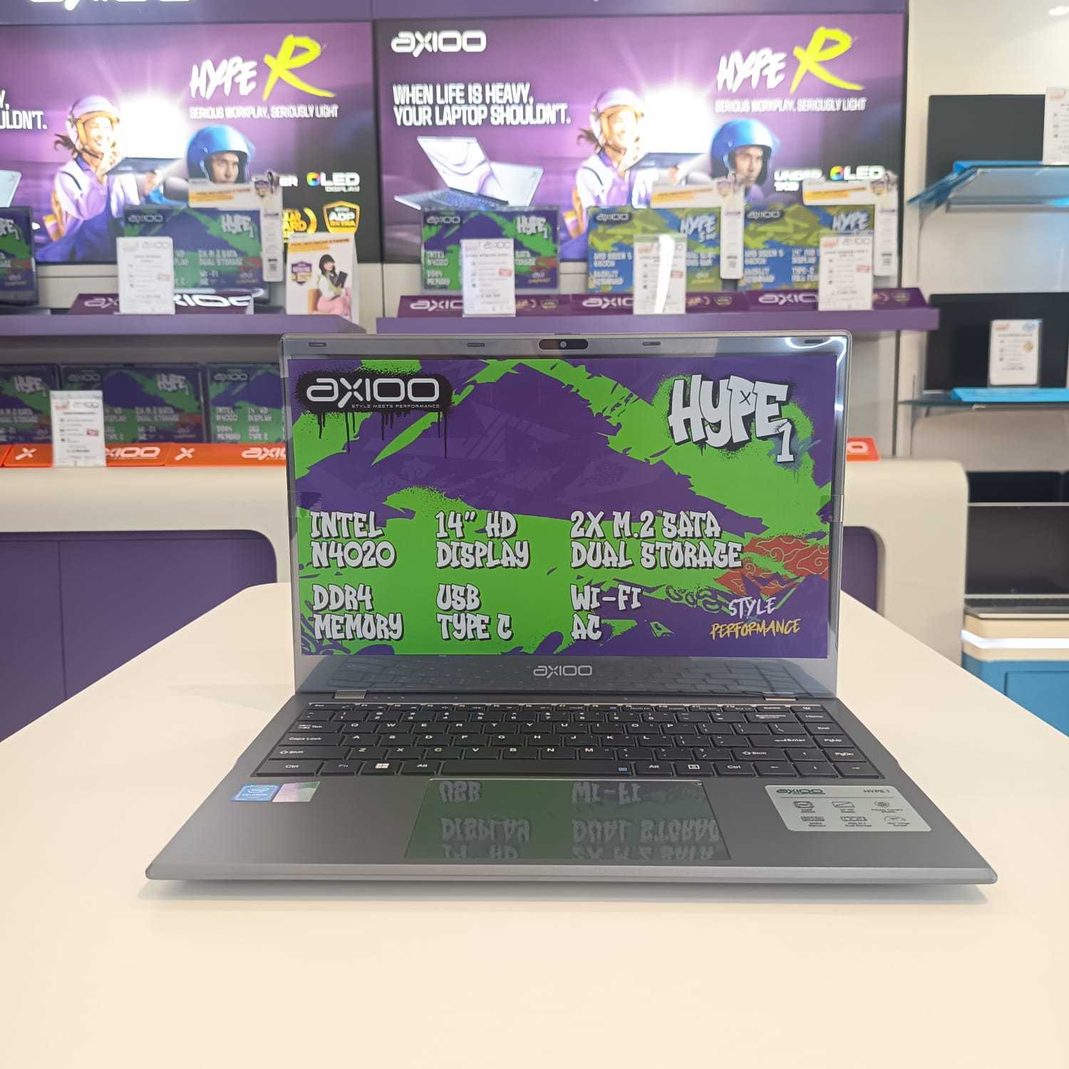 AXIOO Mybook Hype 1 Intel Celeron N4020 RAM 4GB SSD 128GB WINDOWS 11 GREY TANPA TAS