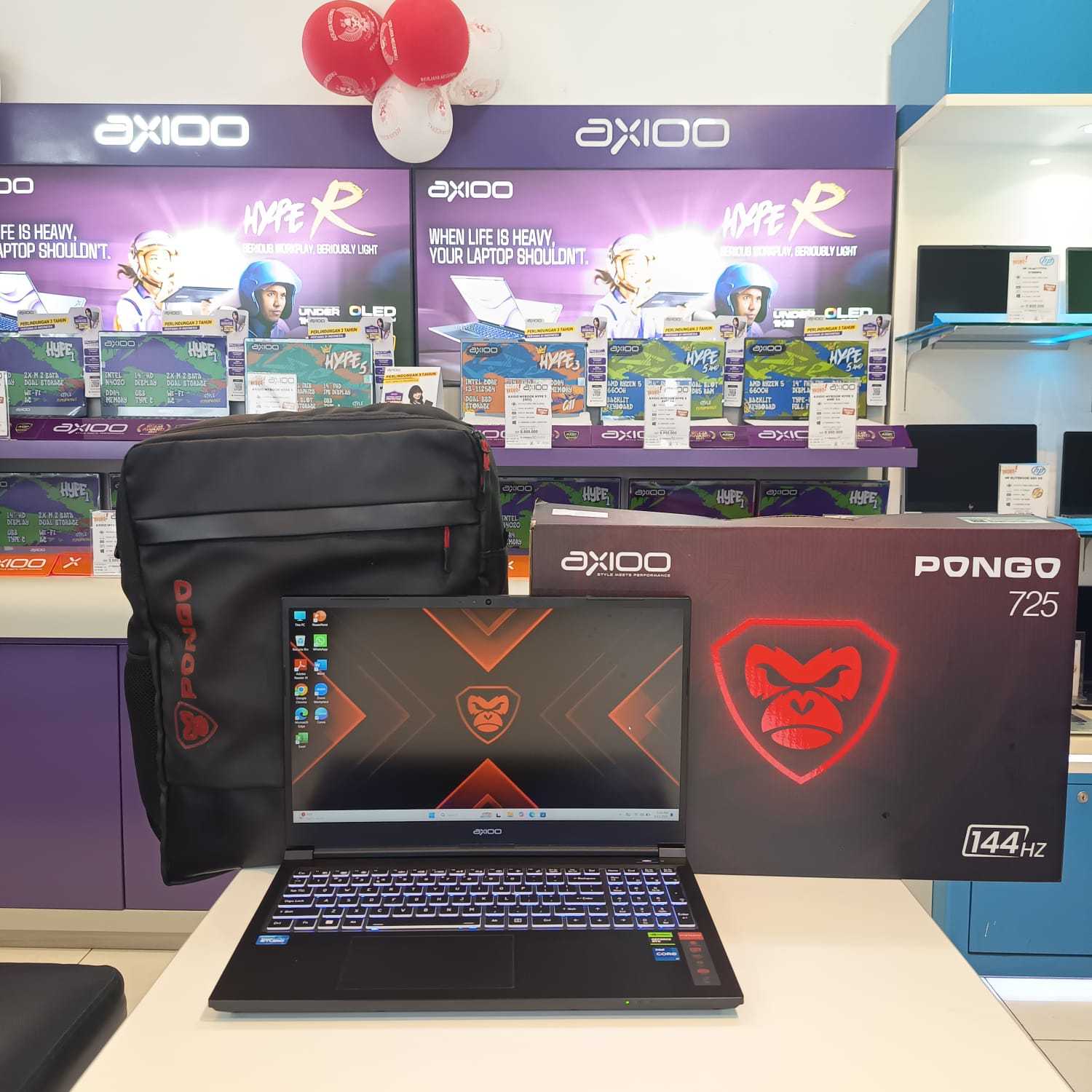 Axioo Pongo 725 Intel Core i7-12650H RAM 16GB DDR5 SSD 512GB RTX 2050 4GB GDDR6 W 11 Pro Kelengkapan Tas,Box,Charger